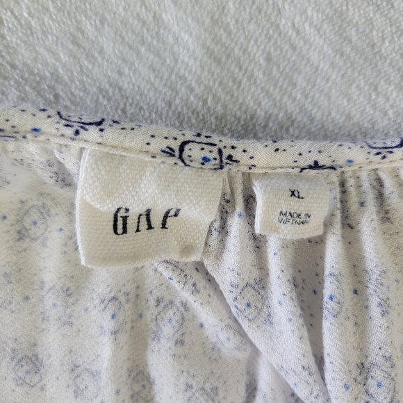 GAP White Blue Print Flowy V Neck Long Sleeve Women's Blouse Casual Size XL - Picture 7 of 10